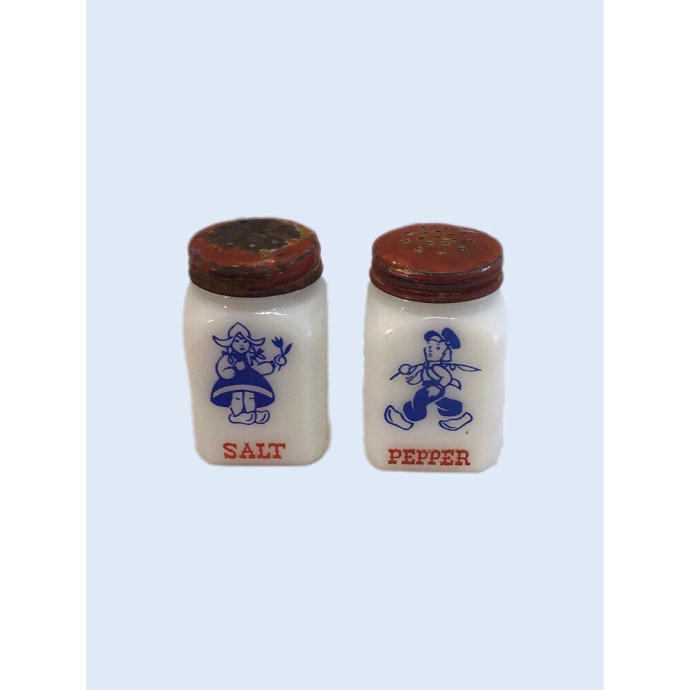 Vintage Hazel Atlas Milk Glass Dutch Boy&Girl Salt And Pepper Shaker Cottagecore